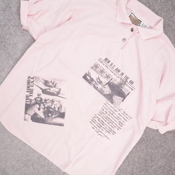 VTG 90s 80s Gitano US Military Printed Large Pink Short Sleeve Collared Shirt - Picture 7 of 9